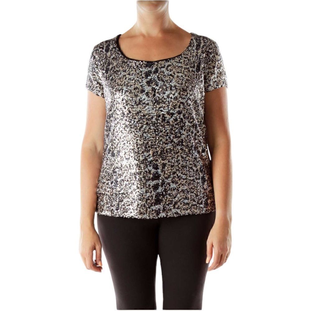 Jones New York Sequin Black Gold and Silver Top